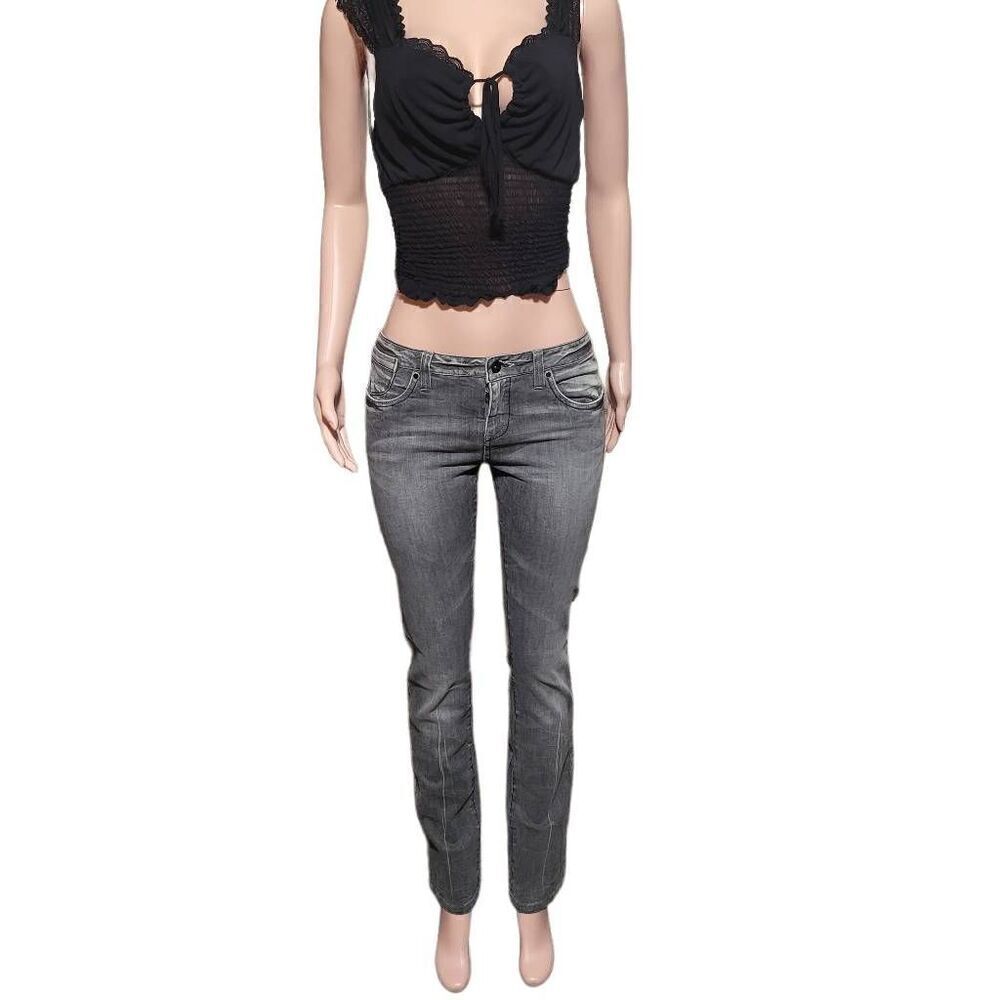Gray distress Women mid-rise Studded back pockets straight pants 38/8 medium - Picture 3 of 6